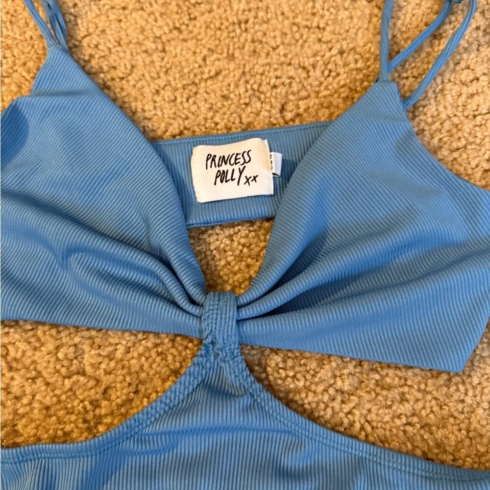 Princess Polly Sky Blue Ribbed Cutout One-Piece - Picture 3 of 5
